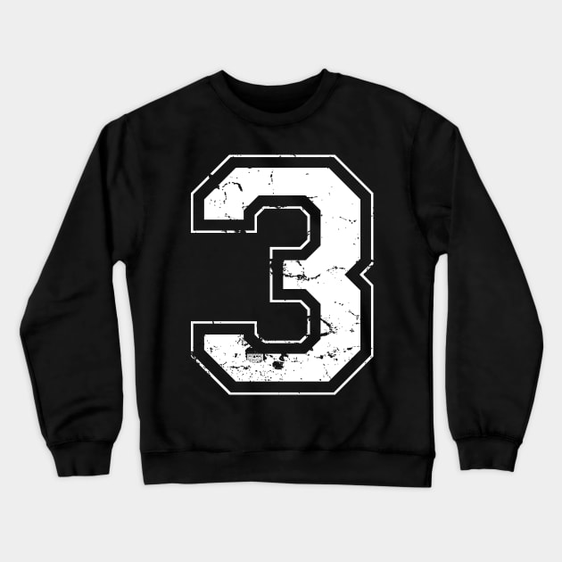 Number 3 Three White Jersey Sports Athletic Player Crewneck Sweatshirt by porcodiseno